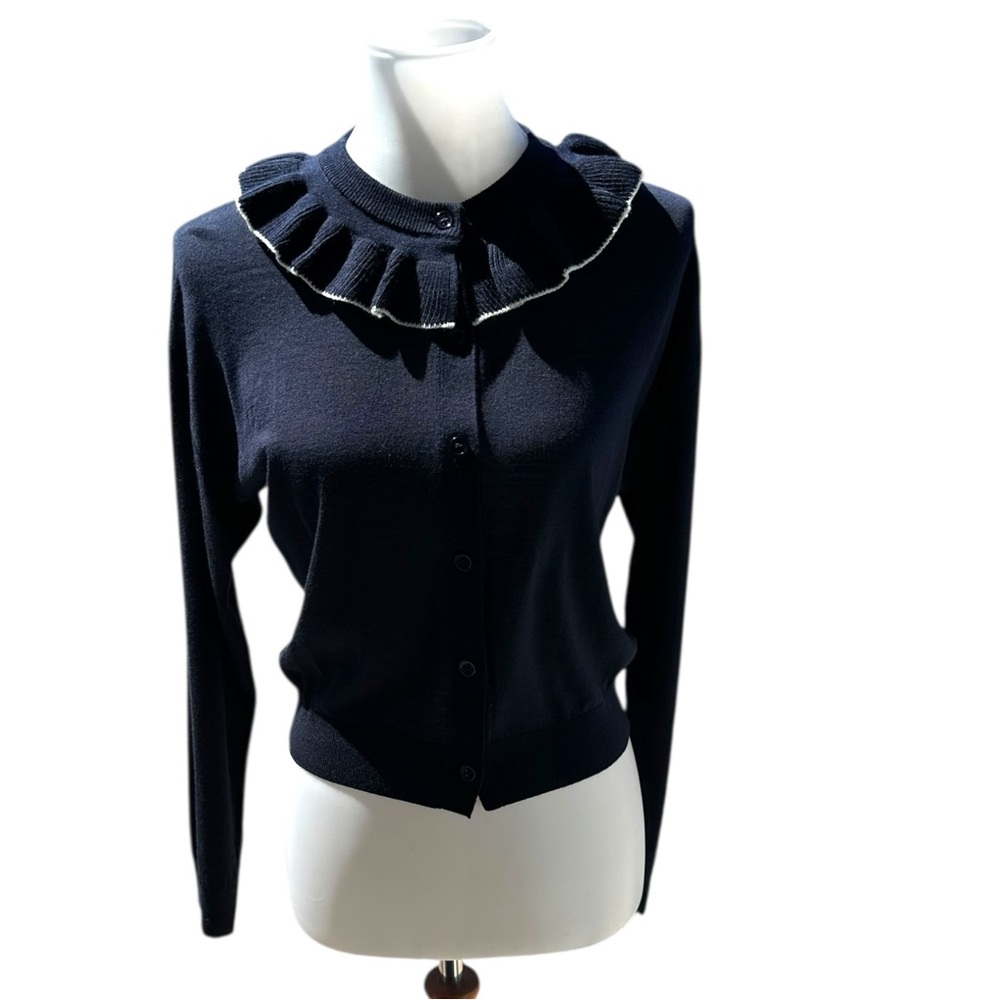 Doen Grazia Navy Blue 100% Merino Wool Cardigan Sweater Size Small NWT NEW